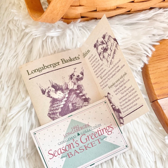 Vtg Longaberger Seasons Greetings Basket w/Liner Protector 1992 Christmas green - Picture 8 of 16